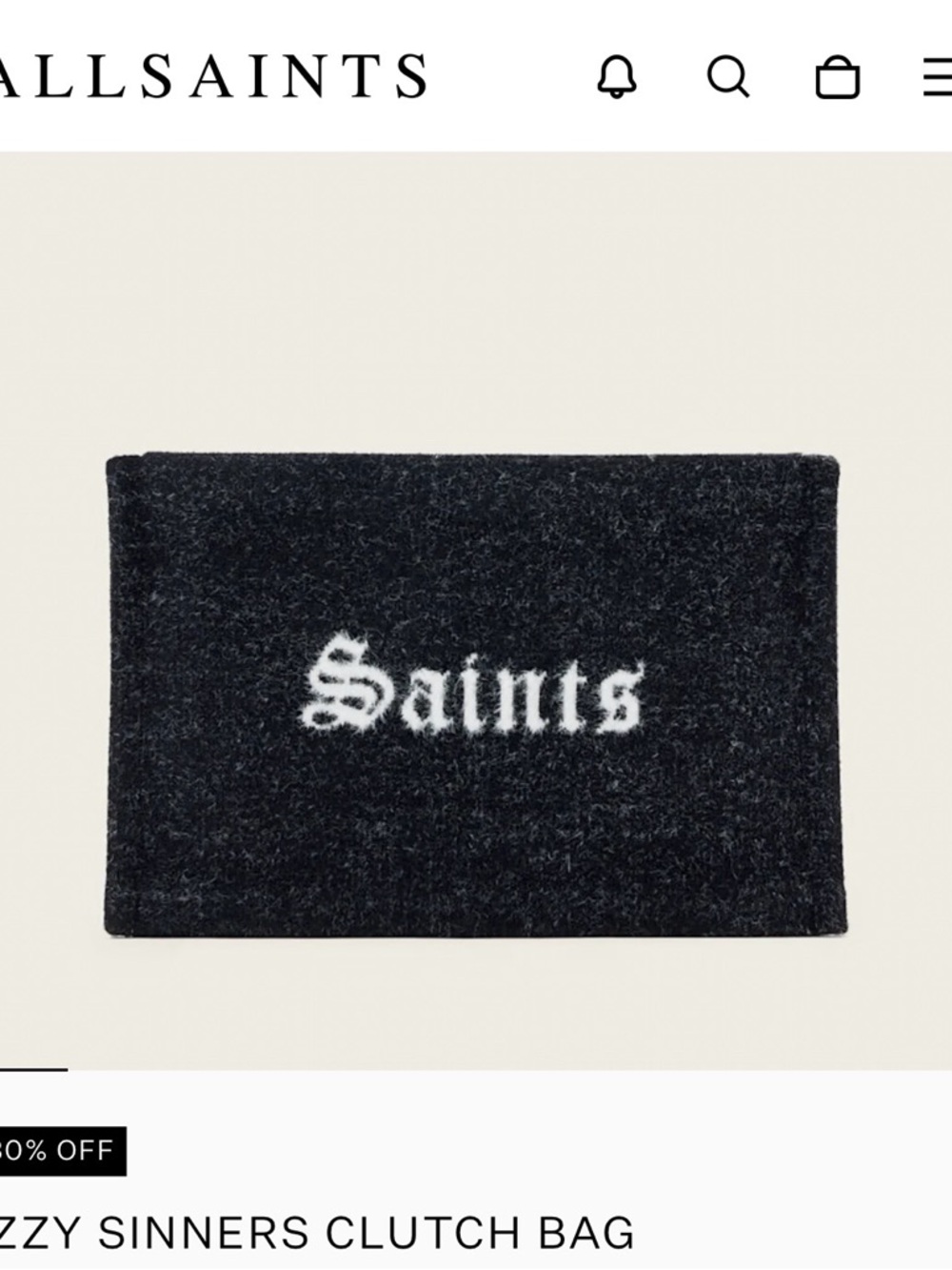 All Saints Izzy Black and White 'Saints' Knit Zip Clutch